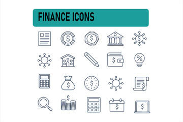 Collection of thin line finance and business icons on white background money dollar vector 1