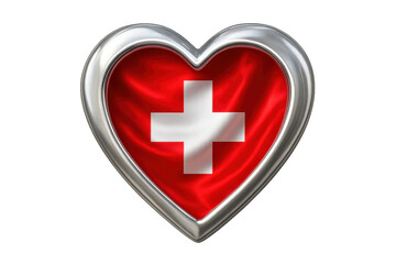 Obraz premium Swiss flag waving inside a heart-shaped silver frame on transparent background, perfect for expressing love for switzerland