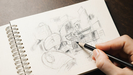 Graphic designer sketching in notebook 