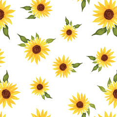 pattern watercolor sunflower with leaves