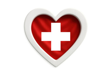 Fototapeta premium White heart-shaped frame rendering revealing red cross, symbolizing healthcare compassion against transparent backdrop