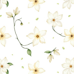 pattern watercolor jasmine with leaves