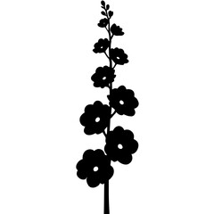 Minimalist black silhouette of hollyhock flower on white background