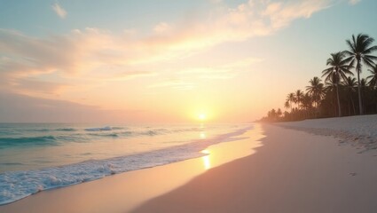 Obraz premium Pastel Rainbow Over Ocean Waves at Sunset on Serene Beach