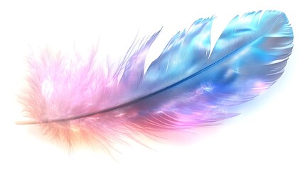 Obraz premium Vibrant feather showcasing a blend of colors floating against a bright background