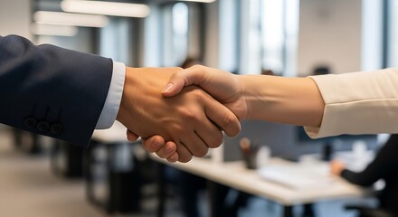 Business associates engaging in handshake as symbolic gesture of partnership formation