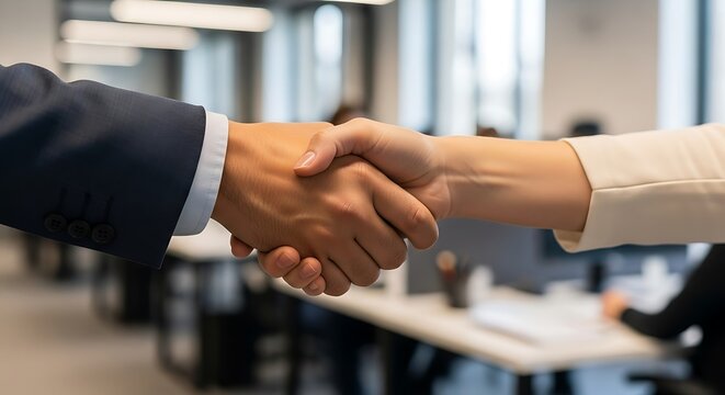 Business associates engaging in handshake as symbolic gesture of partnership formation