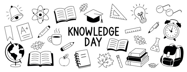 Knowledge day set. Back to School. Simple doodle illustration, object isolated on white background