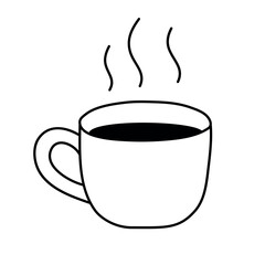 Cup of hot coffee, cocoa, tea. Simple doodle illustration, object isolated on white background