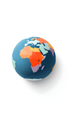 Fototapeta premium A colorful globe displaying continents like africa and europe on a white background surface top view