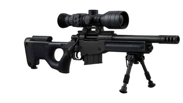 Futuristic 3D Render of Customized AWM Sniper Rifle with Carbon Fiber and Thermal Scope – Transparent PNG