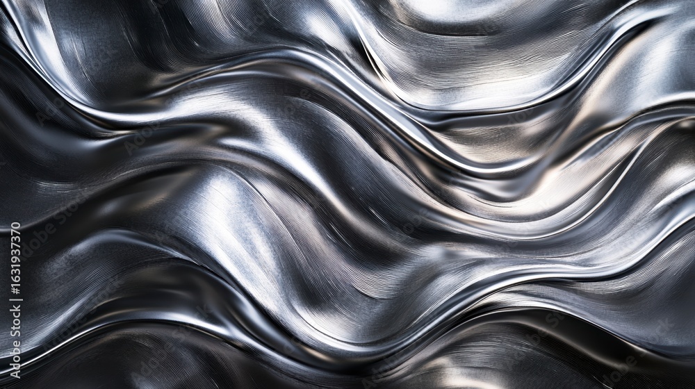 Wall mural abstract silver metallic waves background texture.