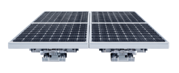 Two panels of solar photovoltaic modules mounted on a light gray frame