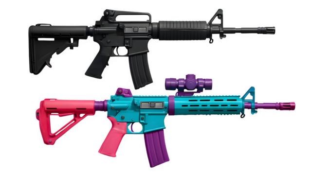 M4 Rifle Comparison – Standard Military vs Customized Neon Variant – Transparent PNG
