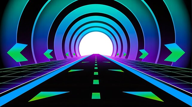 Futuristic neon tunnel road with glowing lights