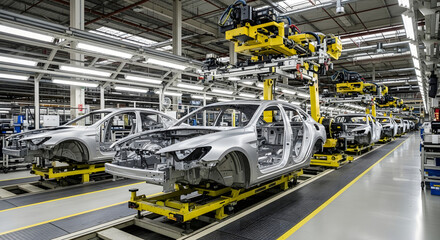 Automobile Assembly Line Factory Production of Car Chassis