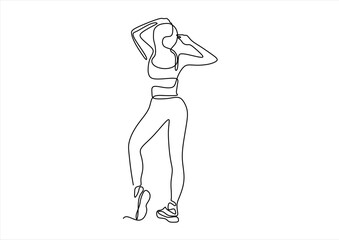 Woman body sketch, line art icon. Female pose outline silhouette, model, figure. Abstract sign of girl for wellness center, sport, dance, beauty salon, spa. line icon-continuous line drawing. Editable