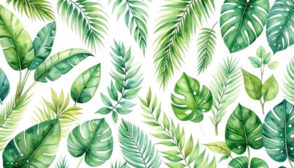Lush watercolor rainforest background with vibrant greens and soft textures, evoking a peaceful, natural jungle atmosphere full of life and organic beauty.
