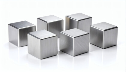 Steel blocks isolated on white background, high-resolution image with metallic texture and sharp edges, clean studio lighting, minimal shadows, perfect for industrial and manufacturing concepts