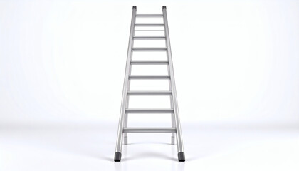 Steel ladder isolated on white background, high-resolution image with metallic texture and clean studio lighting, minimal shadows, perfect for industrial and construction themes