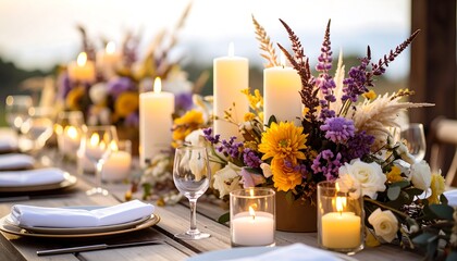 Elegant table setting with fall flowers and candles