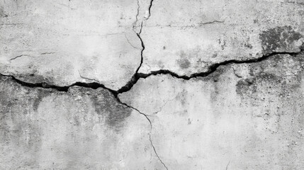 Fototapeta premium Cracked Concrete Wall, A minimalist black and white grunge texture. A detailed, cracked concrete wall with rough, dirty surfaces. Abstract distress overlay concept. High contrast, sharp details.