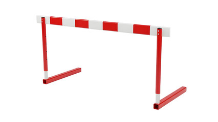 Red and white striped hurdle for track and field sports equipment obstacle training jumping athletics 100m on transparent background