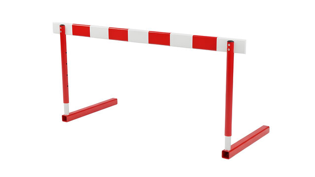 Red and white striped hurdle for track and field sports equipment obstacle training jumping athletics 100m on transparent background - Powered by Adobe