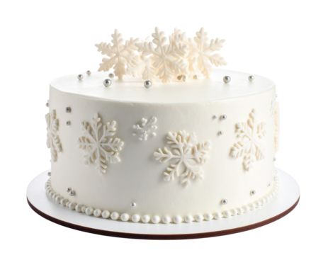 Elegant Christmas Cake with Snowflake Fondant Design and Silver Pearls, 34 Angle 