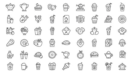 Collection of simple line art icons representing various food and drink items.