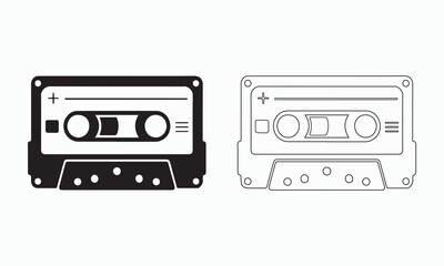 Naklejka premium Retro Cassette Tape Icons in Black and White 
