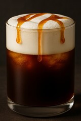 Maple pecan cold brew with sweet cream cold foam and a caramel drizzle
