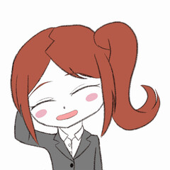 照れるスーツを着た女性