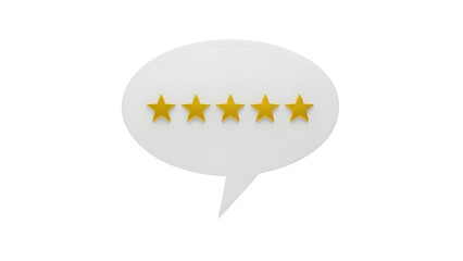 Five star rating speech bubble customer review feedback testimonial experience satisfaction excellent  quality on transparent background