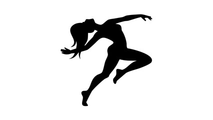 Silhouette of a woman in a dynamic dance pose with her head tilted back and arms outstretched in motion