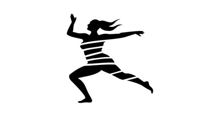 Silhouette of a woman running with horizontal stripes across her body in a dynamic pose design