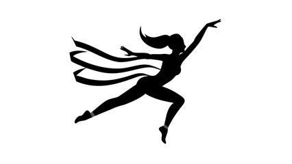Silhouette of a woman in dynamic pose with flowing ribbons creating a sense of movement and gracefulness