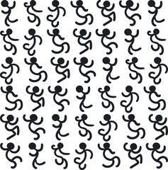 Cartoonish curved characters repeat and form the background.