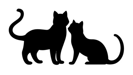Silhouette illustration of two cats one standing and the other sitting with their tails raised high up