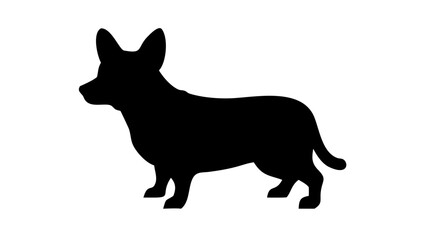 Silhouette of a corgi standing in profile with pointy ears and short legs on a white background view