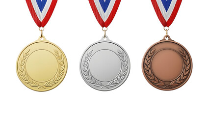 Gold silver bronze medals vector illustration for champion award winner achievement competition 100 on transparent background