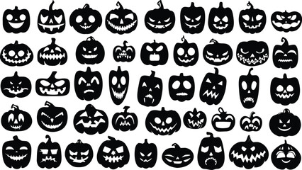 Creepy Pumpkin Faces Silhouette Collection – Halloween Jack O’ Lantern Black Vector Clipart for Spooky Party Decor, Carving Stencils, Stickers, Crafts, Horror Designs, and Autumn Celebrations