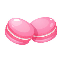 Colorful sweet macarons with strawberry taste isolated on white background.	