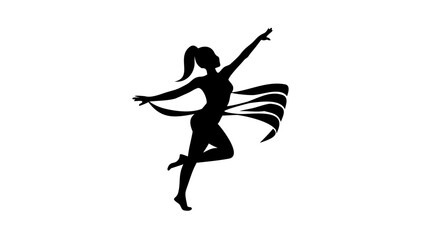 Silhouette of a woman dancing with ribbons in a dynamic pose with one arm raised high in the air
