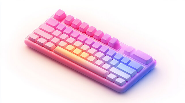 modern 3D render shows a computer keyboard with a colorful, pink and blue gradient. This image can be used on websites and blogs for topics related to technology, gaming, design