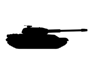 Black silhouette of a battle tank ready for war on white background
