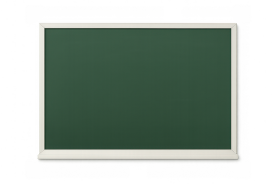 Green chalkboard featuring white frame, presenting clean educational surface ready for writing or drawing text and graphics