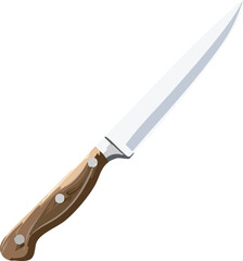 Illustration of a sharp paring knife with a wooden handle, angled on a white background.