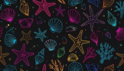 Colorful sea shell and starfish pattern