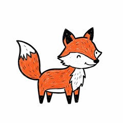 Cute Cartoon Fox with Fluffy Tail in Profile View